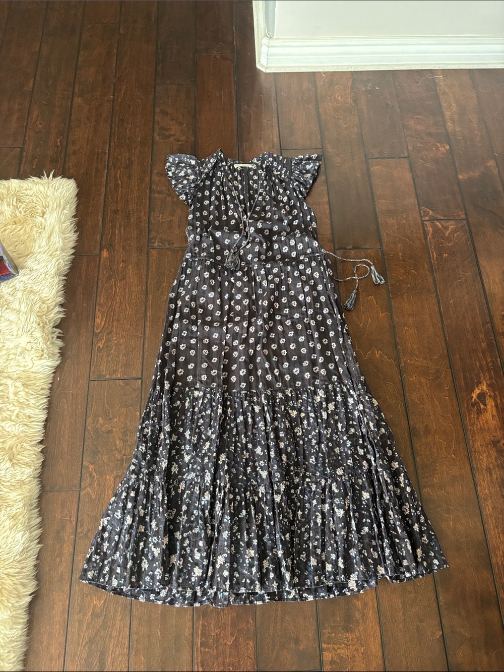 Ulla Johnson Black Floral Maxi with Tie Waist